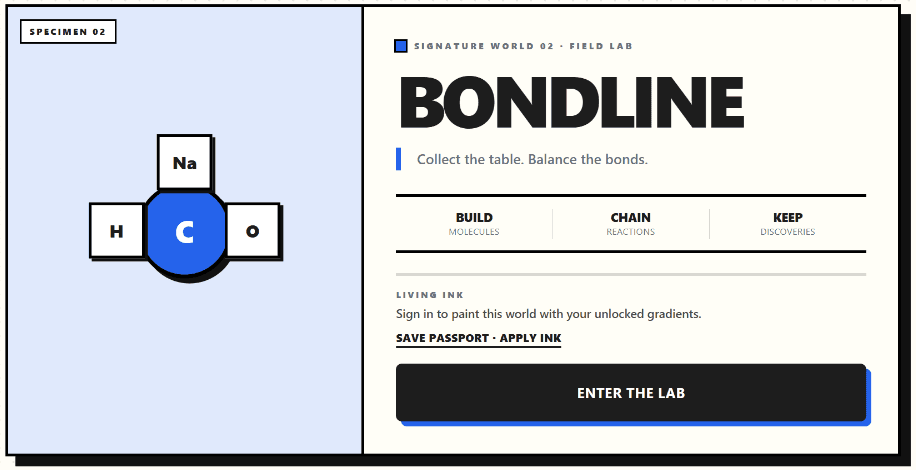 Bondline chemistry game menu