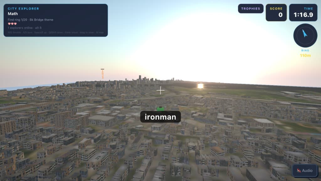 A child-scale 3D city flight from an Expert World field trip