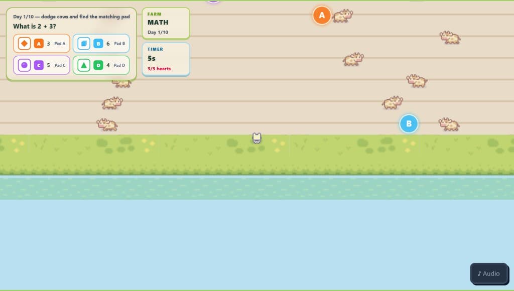 Farmbound gameplay: answer a school-practice question on the farm